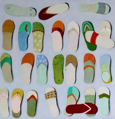 Malerei mit dem Titel "Flip Flops 5files/s…" von Sonja Wagner, Original-Kunstwerk, Öl