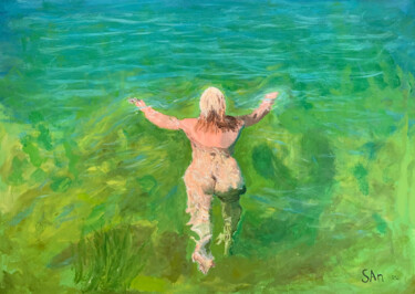 Pittura intitolato "Swimming in Öresund" da Sonny Andersson, Opera d'arte originale, Olio