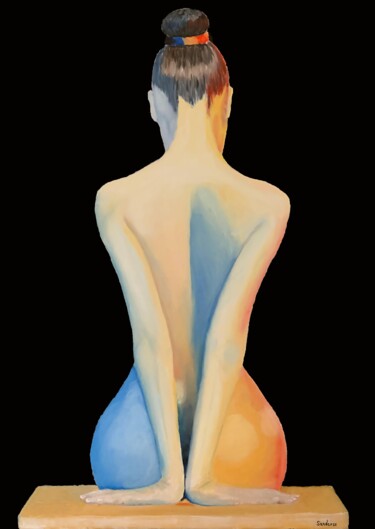 Картина под названием "Woman on a gold pod…" - Sonny Andersson, Подлинное произведение искусства, Масло