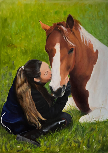 Painting titled "A girl with her hor…" by Sonny Andersson, Original Artwork, Oil