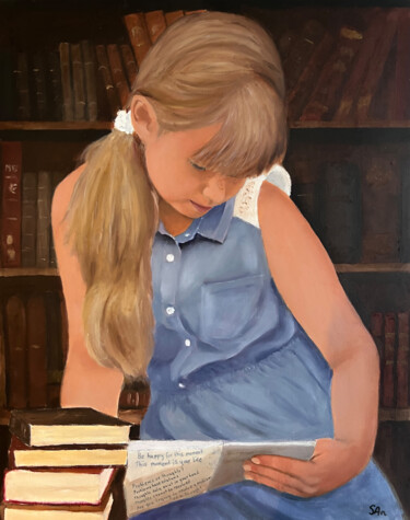 Картина под названием "The girl in the lib…" - Sonny Andersson, Подлинное произведение искусства, Масло
