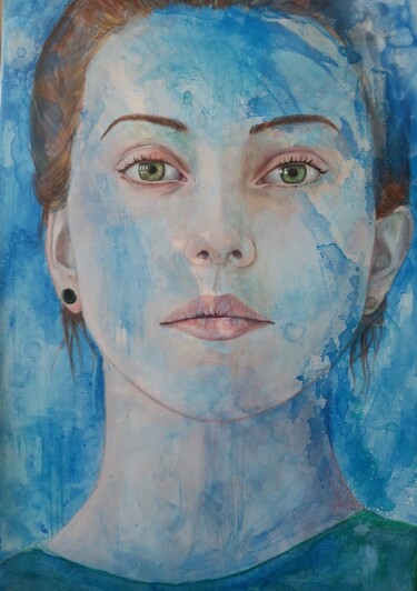 "Portrait in blue #2" başlıklı Tablo Sonny Insinna tarafından, Orijinal sanat, Mürekkep