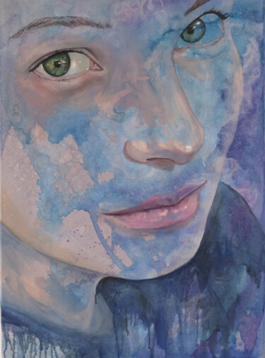 Malarstwo zatytułowany „Portrait in blue #1” autorstwa Sonny Insinna, Oryginalna praca, Olej