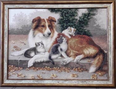 Textile Art titled "Няня" by Sonyatko, Original Artwork, Embroidery Mounted on Wood Panel