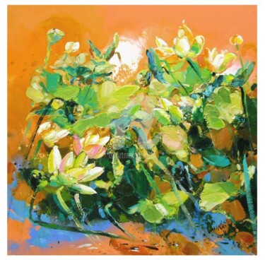 Painting titled "orange-based-lotus-…" by Soon Lai Wai, Original Artwork