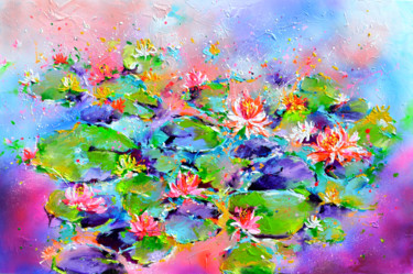 Painting titled "Water Lillies on th…" by Roxana Gabriela Soos, Original Artwork, Acrylic