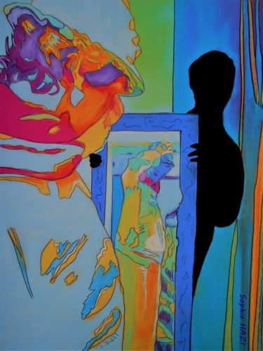 Dessin intitulée "Ombre chère ombre" par Sophia Hazi, Œuvre d'art originale, Pastel