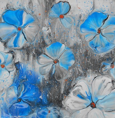 Peinture intitulée "Fleurs bleues" par Sophia Hazi, Œuvre d'art originale, Acrylique