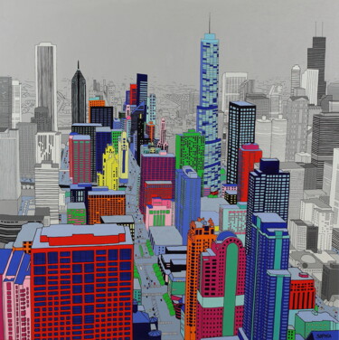 Schilderij getiteld "Chicago View" door Sophia Heeres, Origineel Kunstwerk, Acryl Gemonteerd op Aluminium