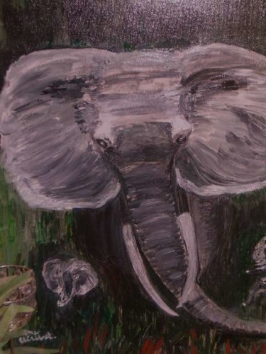 Peinture intitulée "Maman éléphant et s…" par Hélène Clérivet, Œuvre d'art originale