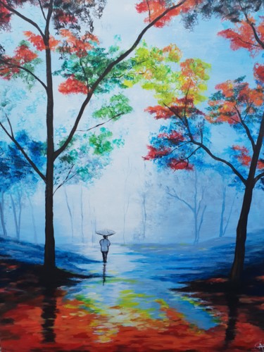 Malerei mit dem Titel "Forêt bleue.jpg" von Sophie Ackermann, Original-Kunstwerk, Acryl