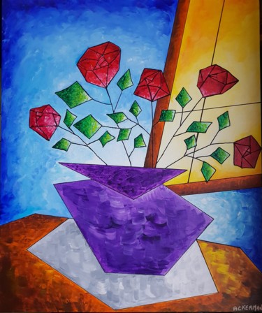 Painting titled "Les roses" by Sophie Ackermann, Original Artwork, Acrylic
