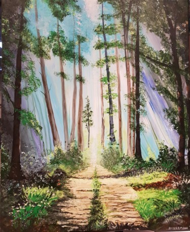 Painting titled "Allée de forêt .jpg" by Sophie Ackermann, Original Artwork, Acrylic