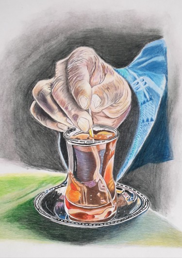 Dessin intitulée "La tasse de thé" par Sophie Ackermann, Œuvre d'art originale, Crayon