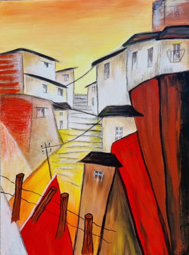 Painting titled "Un village de monta…" by Sophie Ackermann, Original Artwork, Acrylic
