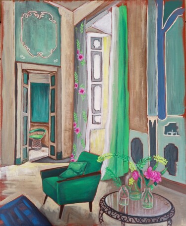 Peinture intitulée "Le salon vert" par Sophie Ackermann, Œuvre d'art originale, Acrylique