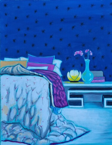 Schilderij getiteld "La chambre bleue" door Sophie Ackermann, Origineel Kunstwerk, Acryl