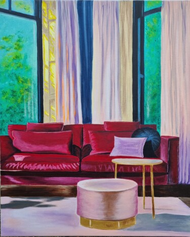 Pintura intitulada "Le canapé rouge" por Sophie Ackermann, Obras de arte originais, Acrílico