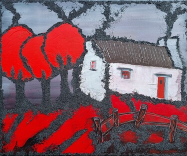 Картина под названием "Les arbres rouges" - Sophie Ackermann, Подлинное произведение искусства, Акрил