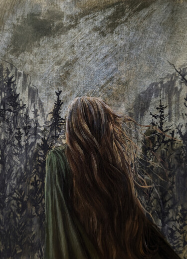 Painting titled "Into the Woods" by Sophie Adair, Original Artwork, Oil Mounted on Wood Panel