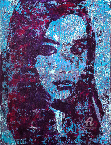 Pintura titulada "Portrait femme bleu…" por Sophie Artinian, Obra de arte original, Oleo Montado en Bastidor de camilla de m…