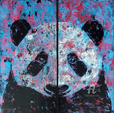 Painting titled "Panda" by Sophie Artinian, Original Artwork, Oil Mounted on Wood Stretcher frame