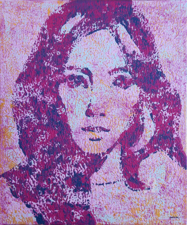 Картина под названием "Portrait femme rose…" - Sophie Artinian, Подлинное произведение искусства, Масло Установлен на Деревя…