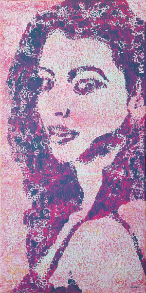 Malerei mit dem Titel "Portrait femme rose…" von Sophie Artinian, Original-Kunstwerk, Öl Auf Keilrahmen aus Holz montiert