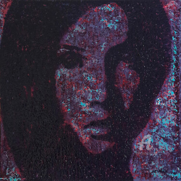 Malerei mit dem Titel "Lyna portrait viole…" von Sophie Artinian, Original-Kunstwerk, Öl Auf Karton montiert