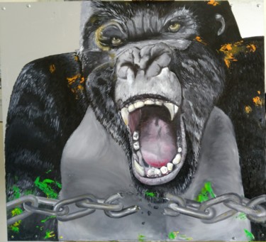 Schilderij getiteld "Gorille" door Sophie Baret, Origineel Kunstwerk, Olie
