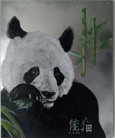 Painting titled "Le Panda" by Sophie Baret, Original Artwork, Oil