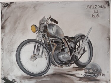 Painting titled "Arizona moto" by Sophie Baret, Original Artwork, Oil Mounted on Wood Stretcher frame