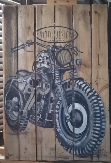 Painting titled "Moto Design Custom" by Sophie Baret, Original Artwork, Oil