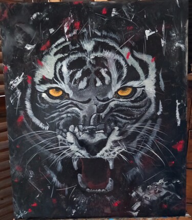 Peinture intitulée "Portrait de tigre" par Sophie Baret, Œuvre d'art originale, Huile