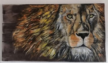 Painting titled "Portrait Lion" by Sophie Baret, Original Artwork, Oil