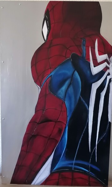 Painting titled "Spiderman" by Sophie Baret, Original Artwork, Oil Mounted on Wood Stretcher frame