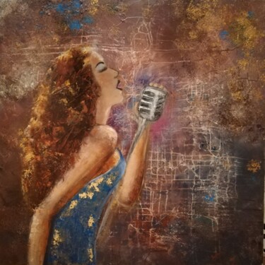 Painting titled "La chanteuse" by Sophie Bouriche, Original Artwork, Oil