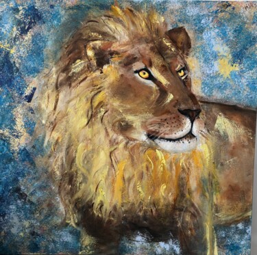 Painting titled "Le lion 🦁" by Sophie Bouriche, Original Artwork, Oil