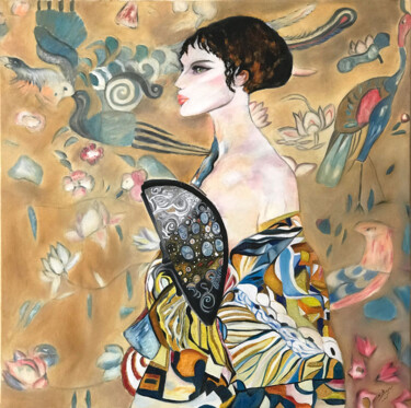 Ζωγραφική με τίτλο "Réverie selon Klimt" από Sophie Boyer, Αυθεντικά έργα τέχνης, Λάδι