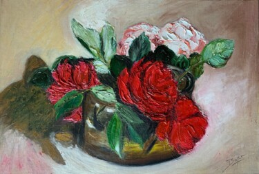 Painting titled "Pot aux roses, #art…" by Sophie Boyer, Original Artwork, Oil Mounted on Cardboard