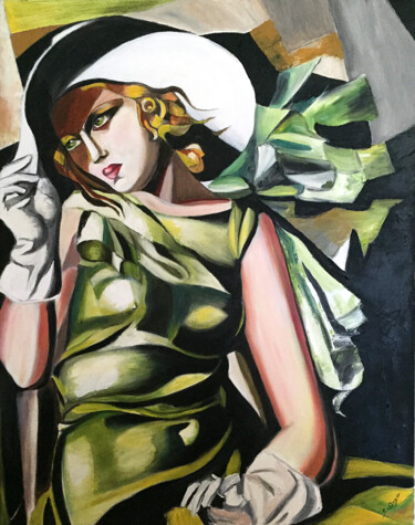Painting titled "Hommage à Lempicka" by Sophie Boyer, Original Artwork, Oil