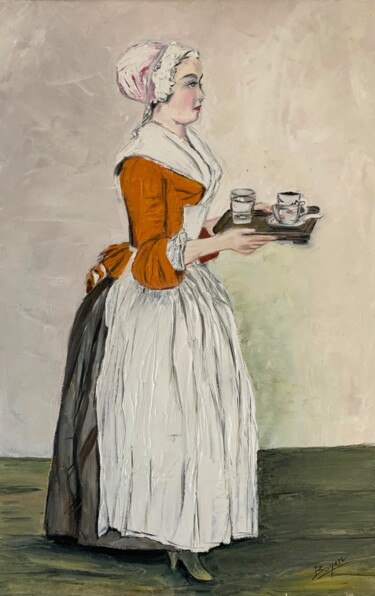Painting titled "La belle chocolatiè…" by Sophie Boyer, Original Artwork, Oil Mounted on Cardboard