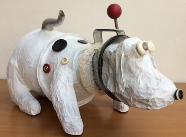 Escultura titulada "chien bouilloire" por Sophie Canu, Obra de arte original, Papel maché