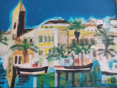 "Sanary" başlıklı Tablo Sophie-Charlotte Lafargue De Grangeneuve tarafından, Orijinal sanat, Petrol Ahşap Sedye çerçevesi üz…