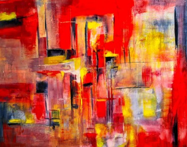Картина под названием "abstrait rouge" - Sophie Cottin, Подлинное произведение искусства, Акрил Установлен на Деревянная рам…