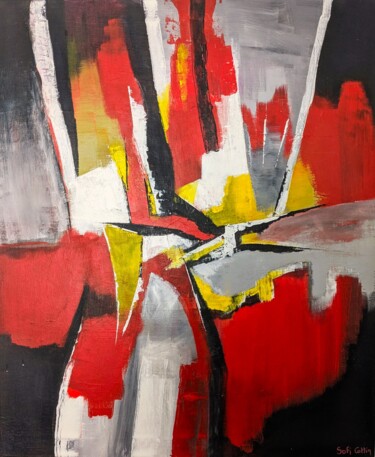 Painting titled "Abstrait scarlet" by Sophie Cottin, Original Artwork, Acrylic Mounted on Wood Stretcher frame