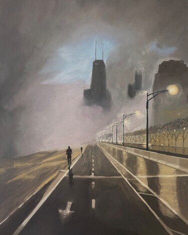 Painting titled "Chicagotham" by Sophie Cousineau, Original Artwork, Oil Mounted on Wood Stretcher frame