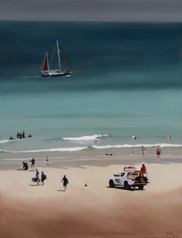 Painting titled "Plage à l'anglaise" by Sophie Couturier, Original Artwork, Oil