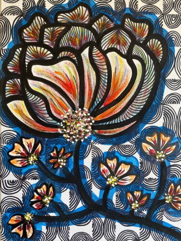 Painting titled "Blossom" by Sophie Curutchet, Original Artwork, Acrylic Mounted on Wood Stretcher frame