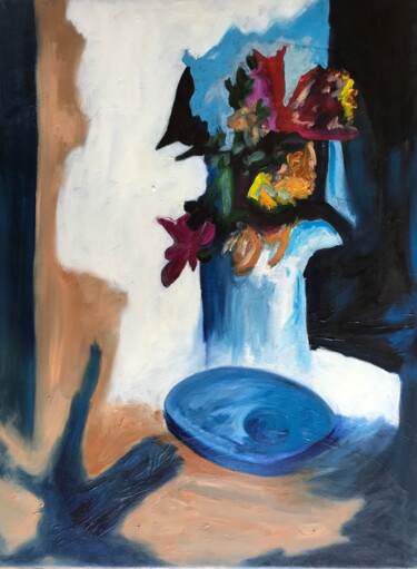 Pittura intitolato "Vase et Ombres" da Sophie De Ruays, Opera d'arte originale, Olio Montato su Telaio per barella in legno